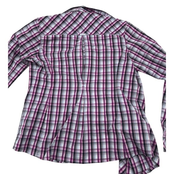 Columbia Women's Plaid‎ Button-Down Shirt Long Sleeve Medium Purple Black - Picture 5 of 5